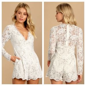 NEW Lulu's Express Your Love Romper M White Lace Long Sleeve